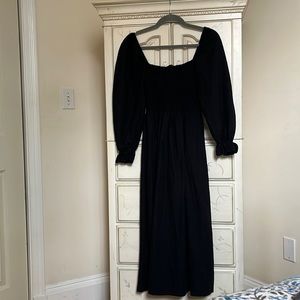 Black smocked maxi dress